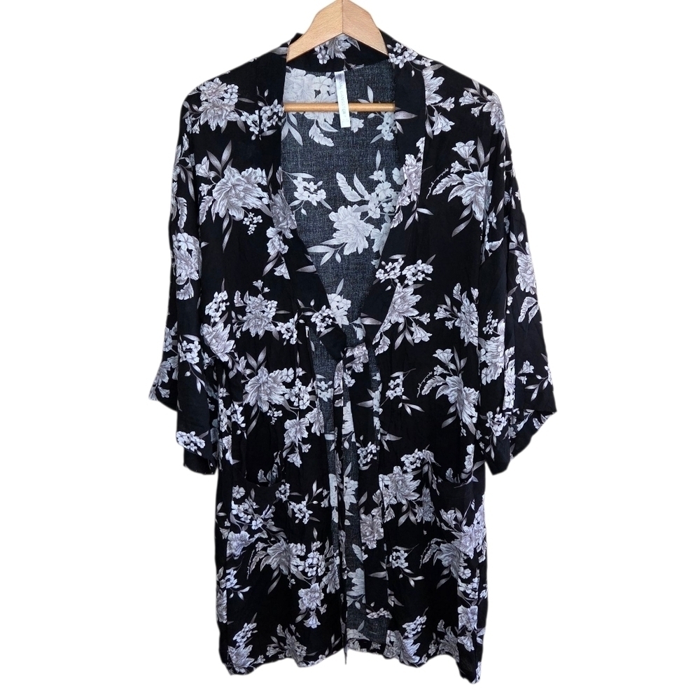 Spiritual Gangster | Maya Kimono Black Ivory Brown Floral Print Tie Front OS